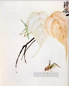 traditional Painting - Qi Baishi praying mantis on a branch traditional Chinese